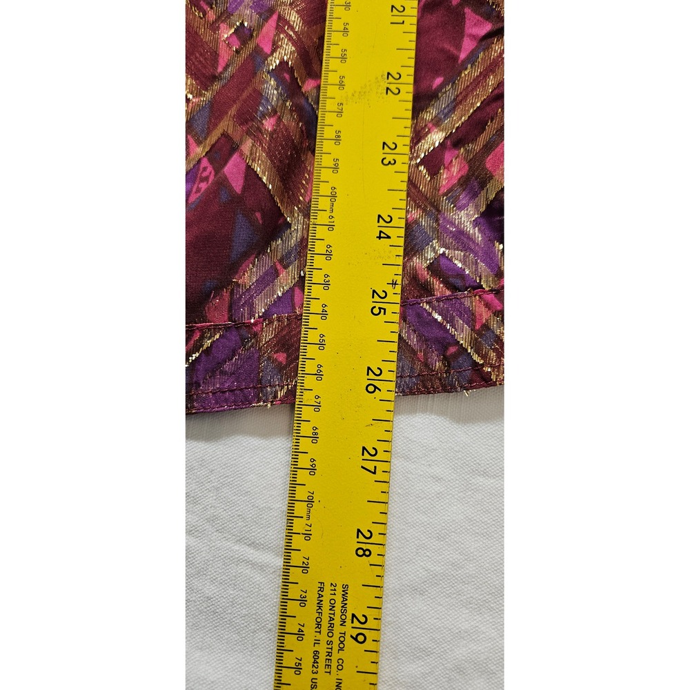 Tory Burch Metallic Geometric Diamond Print Tunic Blouse Burgundy Purple Size 10 - Picture 5 of 7